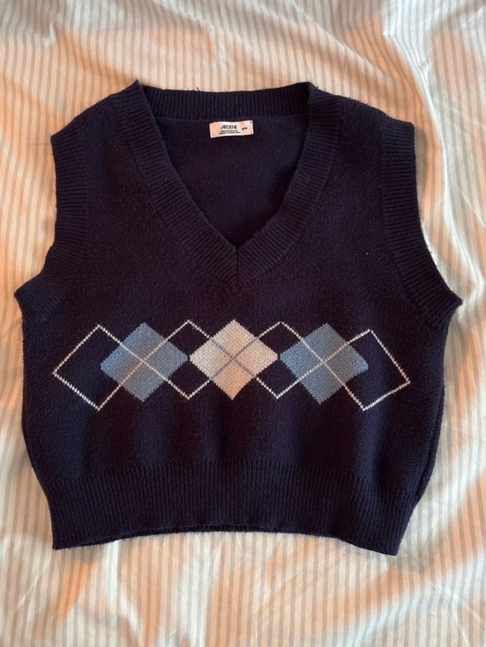 Ardene Navy Blue Argyle V-Neck Sweater Vest